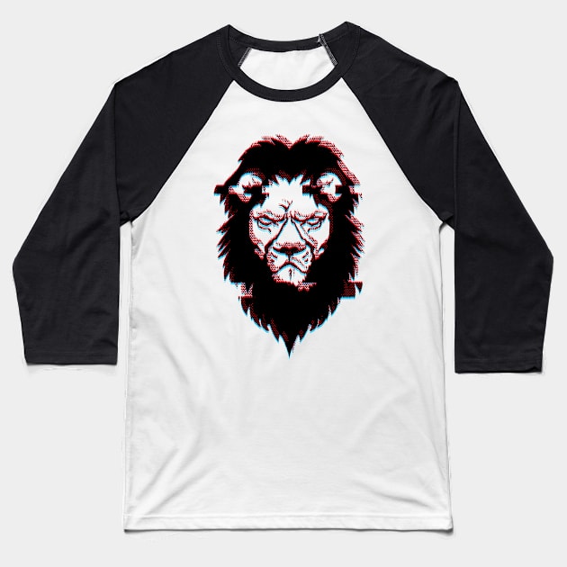 Lion Cyber Glitch Baseball T-Shirt by Silurostudio